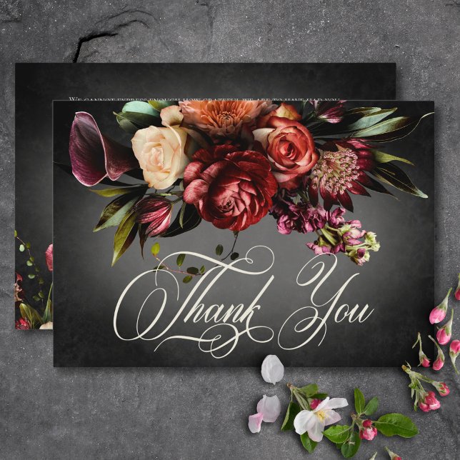 Dark Elegant Blur Autumn Floral Wedding Thank You Card (Dark Elegant Blur Autumn Floral Wedding Thank You Card)