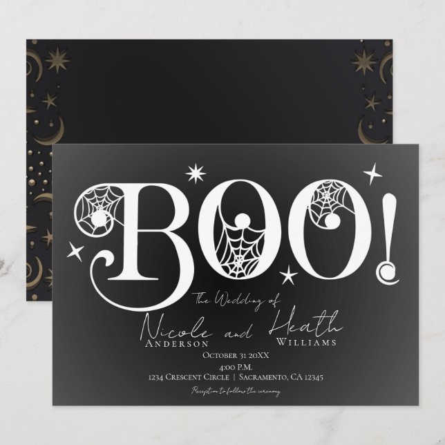 Dark Elegant BOO Black White Halloween Wedding  In Invitation (Front/Back)
