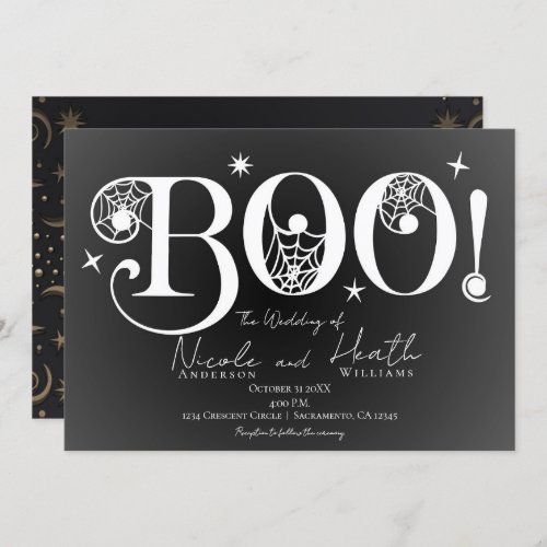 Dark Elegant BOO Black White Halloween Wedding  In Invitation