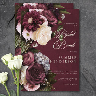Dark Elegant Burgundy & Cream Floral Bridal Brunch Invitation