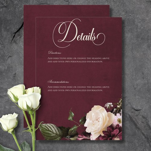 Dark Elegant Burgundy  Cream Floral Details Enclosure Card