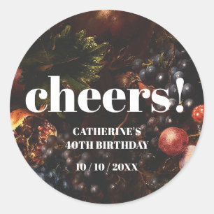 Dark Elegant Burgundy Fruit Grapes Birthday Classic Round Sticker