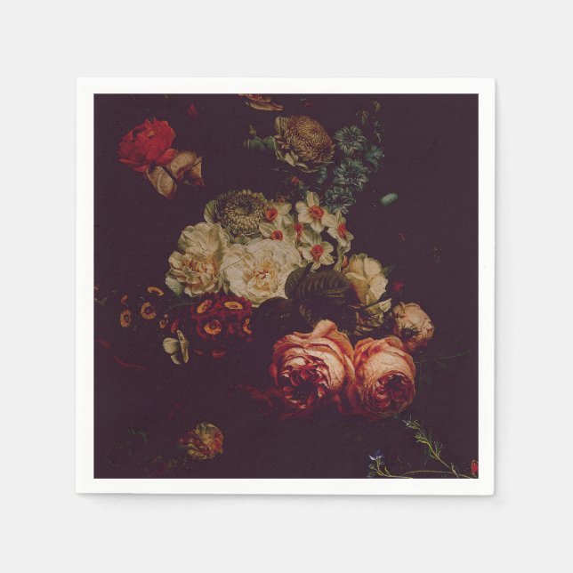 Dark Elegant Burgundy Moody Floral Napkins (Front)