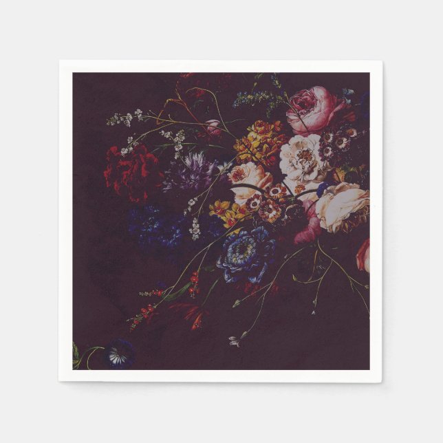 Dark Elegant Burgundy Moody Floral Napkins (Front)