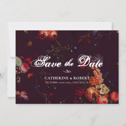 Dark Elegant Burgundy Moody Floral Photo Save The Date