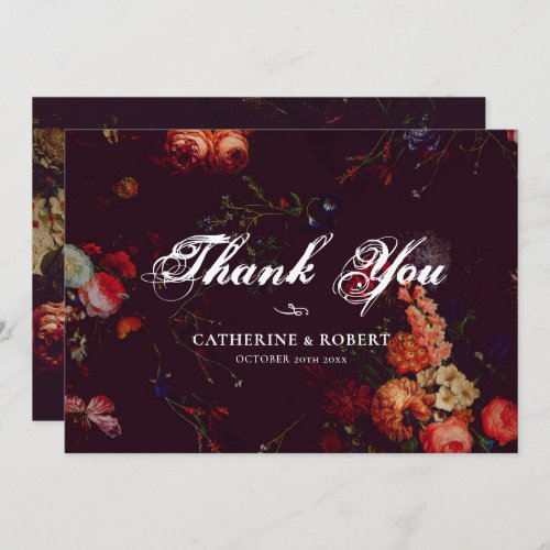 Dark Elegant Burgundy Moody Floral   Thank You Card