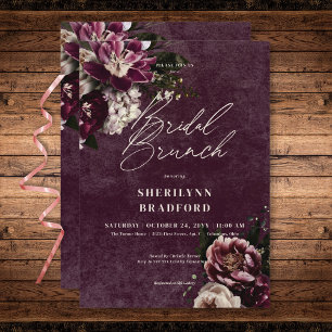 Dark Elegant Burgundy & White Floral Bridal Brunch Invitation
