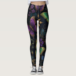 Dark Elegant Butterfly Pattern Leggings