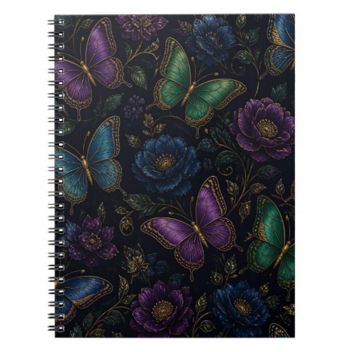 Dark Elegant Butterfly Pattern Notebook