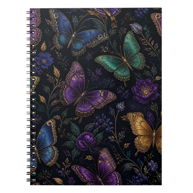 Dark Elegant Butterfly Pattern Notebook (Front)