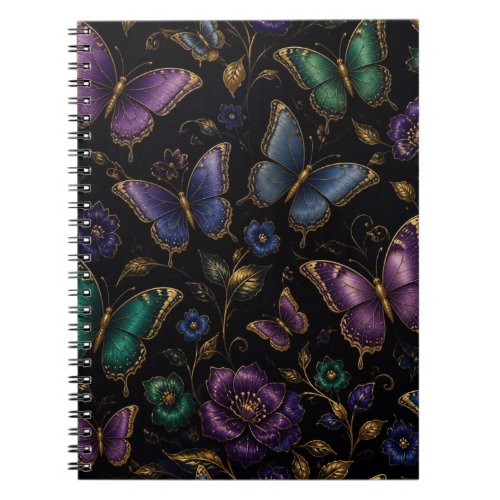 Dark Elegant Butterfly Pattern Notebook