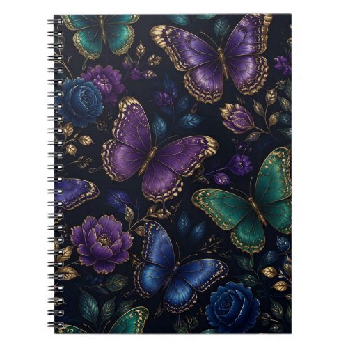 Dark Elegant Butterfly Pattern Notebook