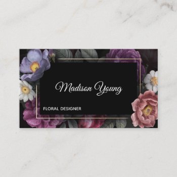 Dark Elegant Floral Business Card by StargazerDesigns at Zazzle