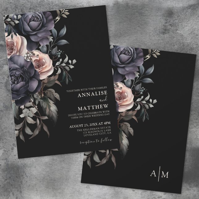 Dark Elegant Floral Wedding Invitation (Dark Elegant Floral Wedding Invitation)
