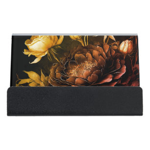 Dark elegant flowers Desk Business Card Holder