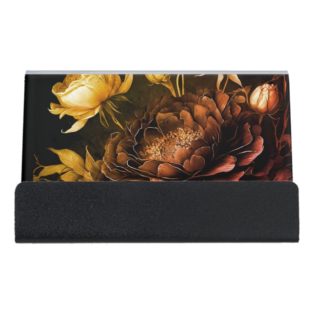  Dark elegant flowers Desk Business Card Holder (Front)