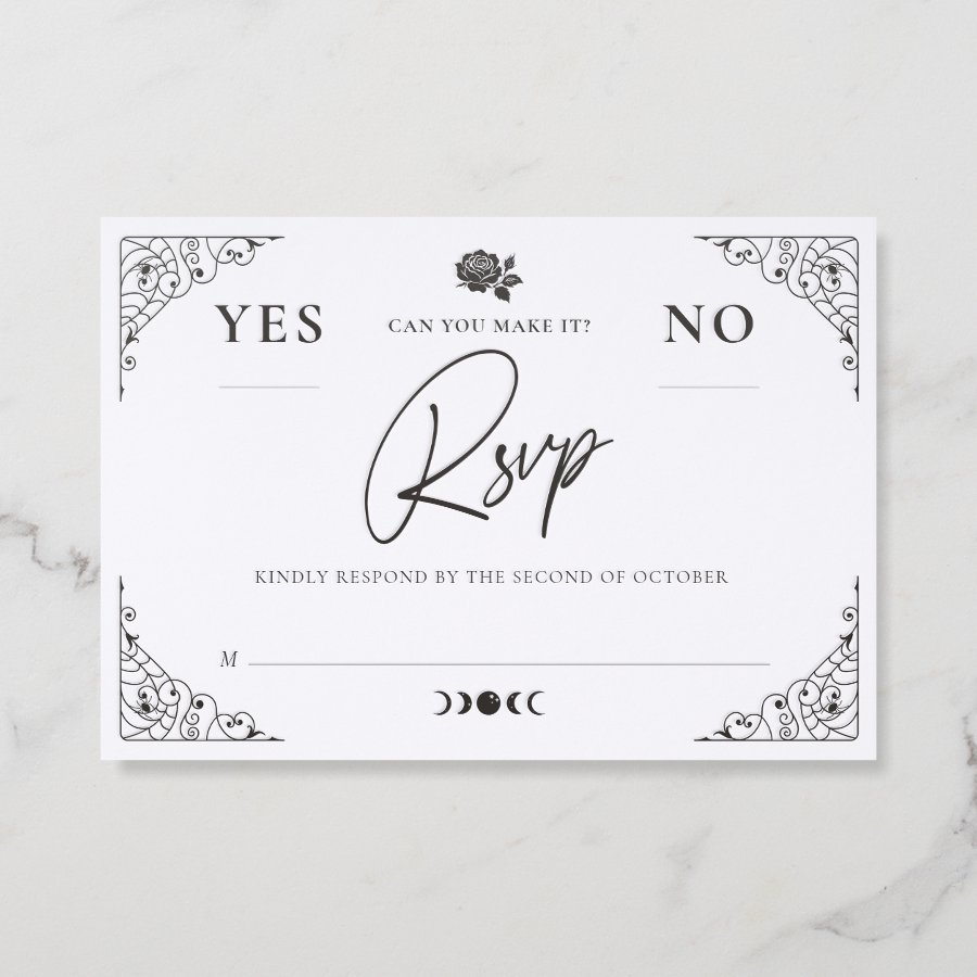 Dark Elegant Gothic Halloween Wedding Spirit Board Letterpress RSVP Cards