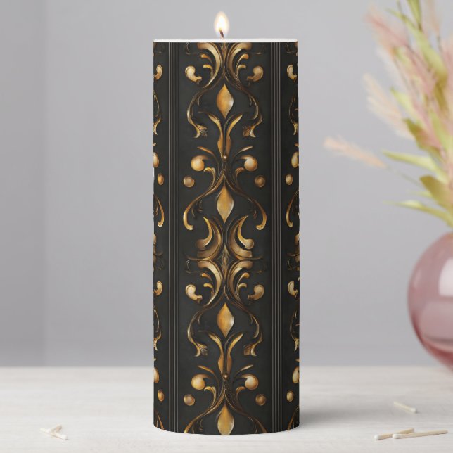 Dark Elegant Pattern Pillar Candle (In Situ)