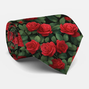 Dark Elegant Red Rose Pattern Neck Tie
