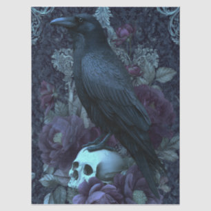 Dark Elegant Romantic Gothic Floral Raven & Skull Tissue Paper