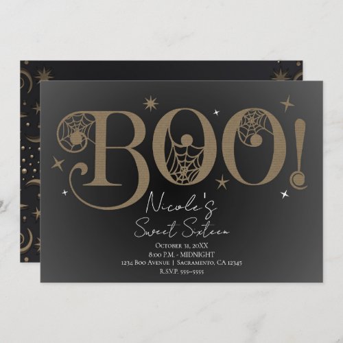 Dark Elegant Rustic BOO Magical Halloween Sweet 16 Invitation