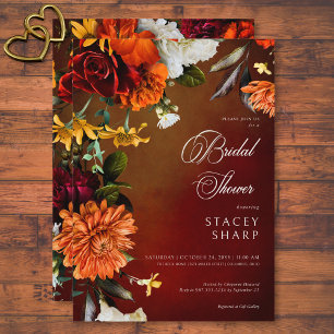 Dark Elegant Summer Sunset Floral Bridal Shower Invitation