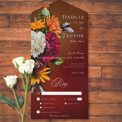 Dark Elegant Summer Sunset Floral Dinner All In One Invitation