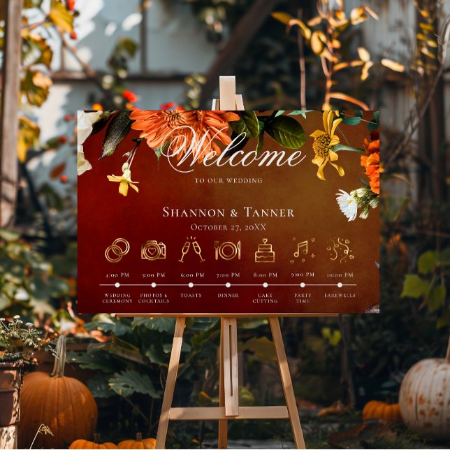 Dark Elegant Summer Sunset Floral Order of Events Foam Board (Creator Uploaded)