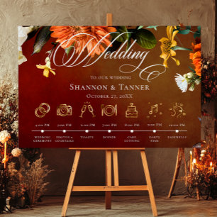 Dark Elegant Summer Sunset Floral Order of Events Foam Board