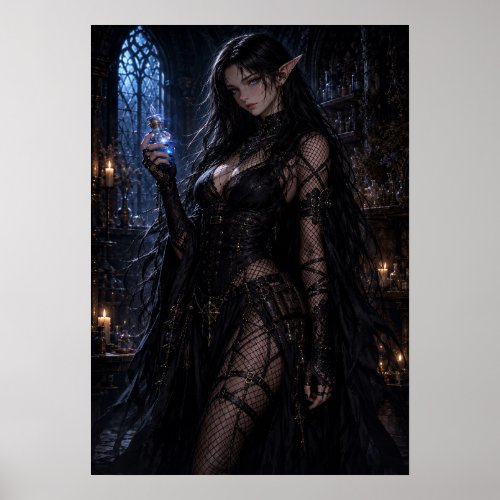 Dark Elf Alchemist: The Glowing Dark Potion Poster