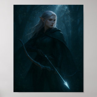 Dark Elf Archer Fantasy Art – Mystical Forest Poster