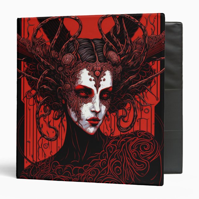 Dark Elf Demon Red Black Fantasy Art 3 Ring Binder (Front/Inside)