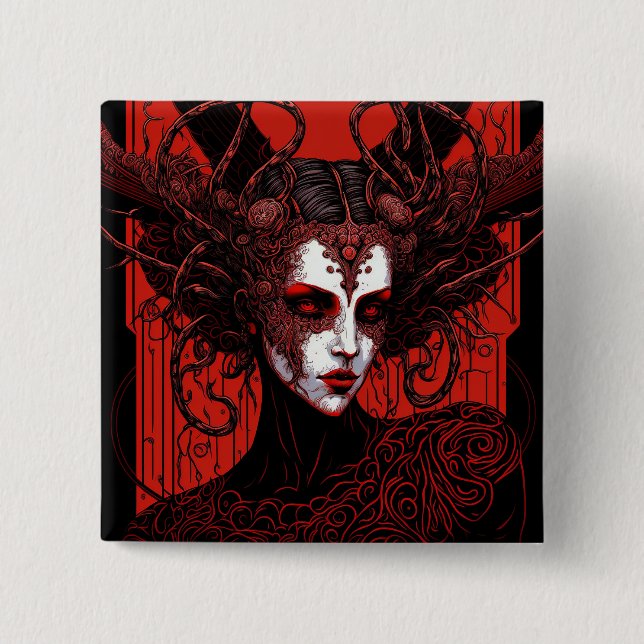 Dark Elf Demon Red Black Fantasy Art Button (Front)