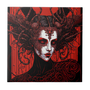 Dark Elf Demon Red Black Fantasy Art Ceramic Tile