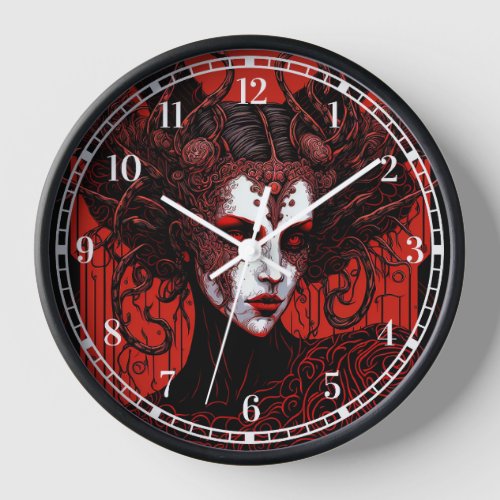 Dark Elf Demon Red Black Fantasy Art Clock