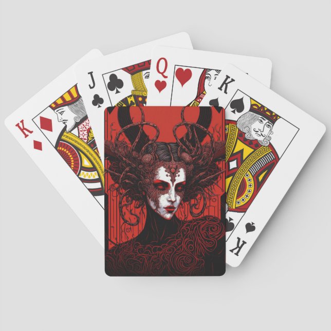Dark Elf Demon Red Black Fantasy Art Poker Cards (Back)