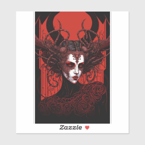 Dark Elf Demon Red Black Fantasy Art Sticker