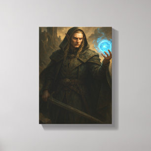 Dark Elf Mage Holding Glowing Blue Magic Orb Canvas Print