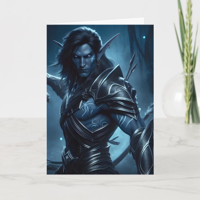 Dark Elf Ready for Battle Halloween Card (Front)