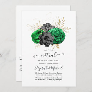Dark Emerald and Gold Floral Virtual Wedding Invitation