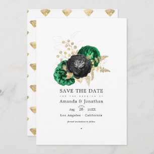 Dark Emerald and Gold Floral Wedding Save The Date