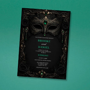 Dark Emerald Gothic Masquerade Rose Wedding Invitation