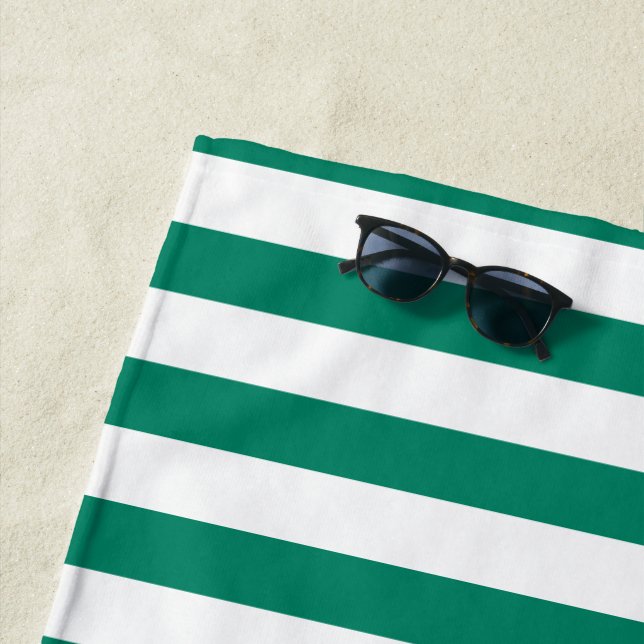 Dark Emerald Green Blue Color Stripes Summer  Beach Towel (In Situ)