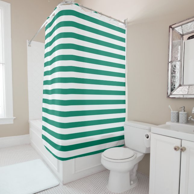 Dark Emerald Green Blue Color Stripes Summer   Shower Curtain (In Situ)