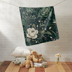 Dark Emerald Green Floral Baby Blanket