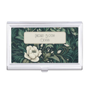 Dark Emerald Green Floral Business Card Case