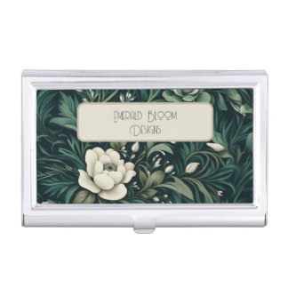 Dark Emerald Green Floral Business Card Case