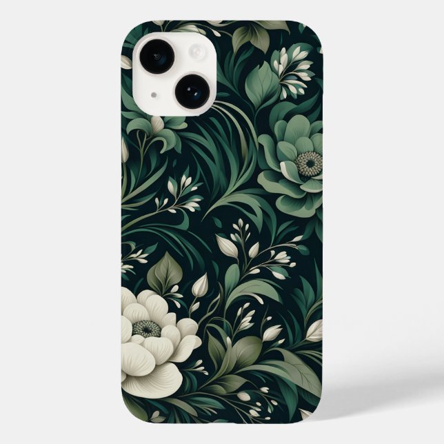 Dark Emerald Green Floral Case-Mate iPhone Case (Back)