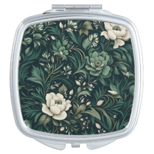 Dark Emerald Green Floral Compact Mirror