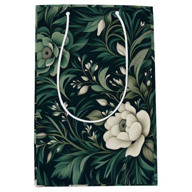 Dark Emerald Green Floral Medium Gift Bag (Front)